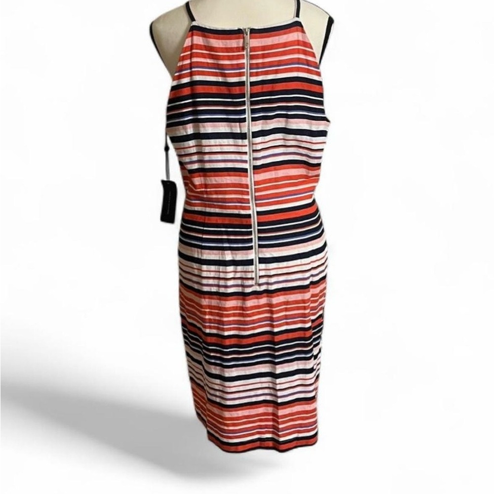 Tommy Hilfiger Dress Sz 14 Striped Halter Neck Americana Linen Blend - Picture 2 of 7